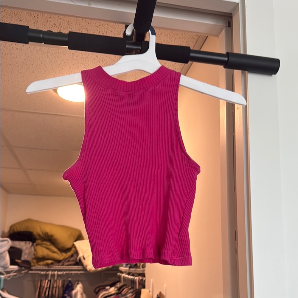 Pink Sleeveless Crop Tank Top